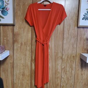 Ann Taylor | Orange Midi-Length Wrap Dress | Size 0